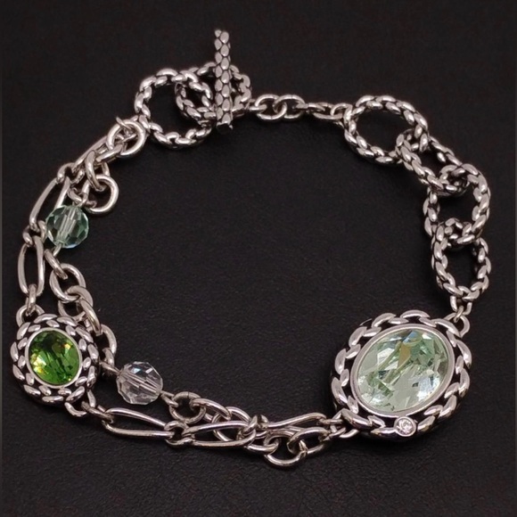 Jewelry - Swarovski Green Crystal Silver Tone Chain Bracelet with Toggle Closure